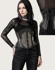 Corsetto Underbust steccato in pelle e borchie Nero (sartoriale)