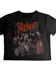 Rock Off T-shirt - Slipknot Ladies Crop Top: Ouija Belt (Black) (Back Print)