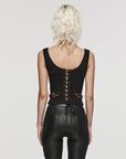 Punk rave - Gilet/Top nero con ricami rossi in stile steampunk