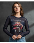Rock Off Crop Top - The Smashing Pumpkins Ladies Long Sleeve Mesh Crop Top: Mellon Collie (Navy)