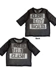 Rock Off Crop Top - The Clash Ladies Mesh Crop: City Rockers (Black) (Front & Back)