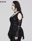 Punk Rave - Maglia con maniche a spalle scoperte, in pizzo gotico