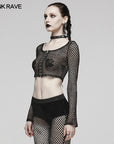 Punk rave - Crop Top Nero Rete con chiusura a gancetti