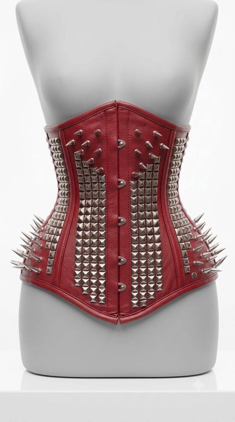 Corsetto underbust steccato in pelle e borchie Rosso (Sartoriale)