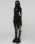 Punk Rave - Mini Vestito con cappuccio,cinturino con fibbia e punk cutout