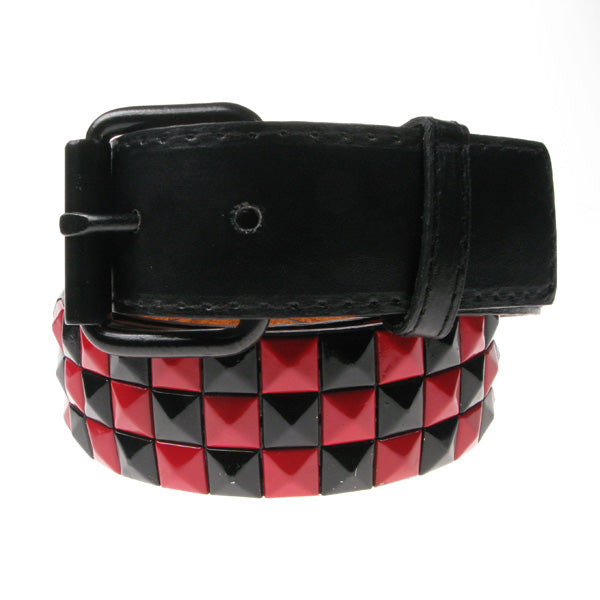 Cintura ecopelle borchie piramidali a scacchi (Rosso e Nero)