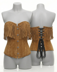 Corsetto Overbust in pelle scamosciata con frange Beige scuro steccato (Sartoriale)