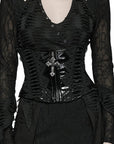 Punk Rave -  Cintura corsetto in vernice con rifiniture in pizzo e croce