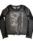 Rock Off Crop Top - The Cure Ladies Long Sleeve Mesh Crop Top: Boys Don't Cry B&W (Black)