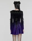 Punk Rave - Abito corto in velluto nero con lacci e colletto da bambola (Sfondo Viola)