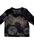 Rock Off Crop Top - Ghost  Mesh Crop Top: Logo & Roses (Black) :