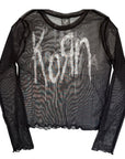 Rock Off Crop Top - Korn Ladies Long Sleeve Mesh Crop Top: Still A Freak (Black) (Front & Back)