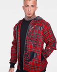 Red tartan sweatshirt with black skeleton