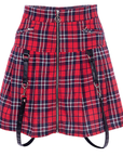 Front Zipper Red Plaid Skirt