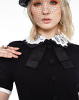 Wednesday style black and white lace contrast collar dress