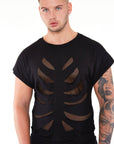 T-shirt with mesh ribcage effect